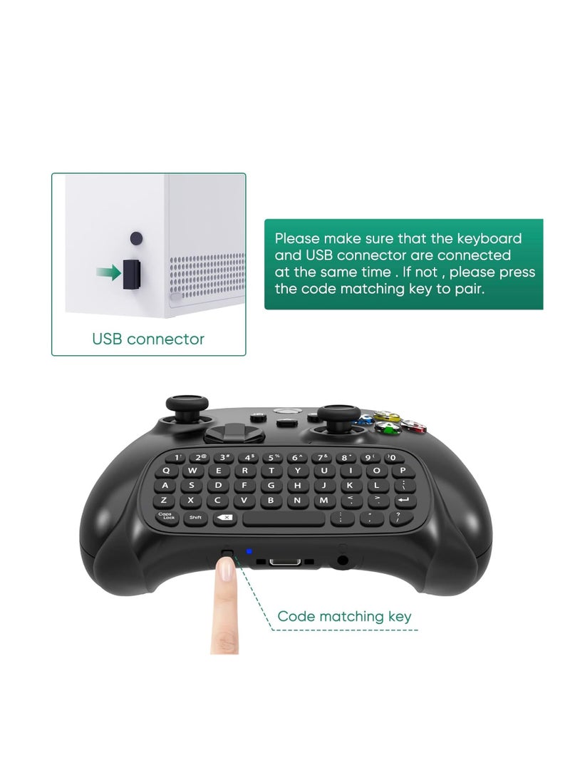 Wireless USB Keyboard for Xbox Series X/S and One Controllers with Headset and Audio Jack, Compact QWERTY Design in Black