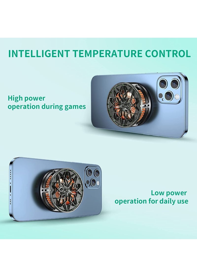 High-Power Magnetic Mobile Phone Cooler with 15W Semiconductor Heatsink, Intelligent Temperature Control, Larger Cooling Area, Quieter Portable Fan for iPhone, Android, Tablet, and iPad.