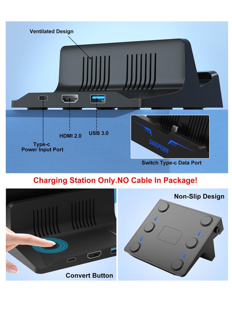 4K60Hz HDMI 2.0 Docking Station for Nintendo Switch/Switch OLED - Official Replacement Charger with HDMI and USB 3.0 Ports