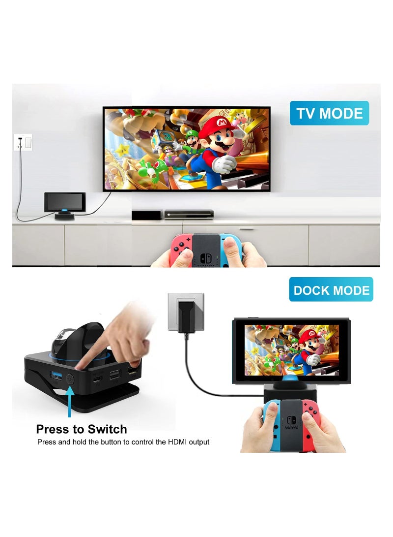 5-in-1 Portable Docking Station for Nintendo Switch - HDMI Adapter with 4K/60FPS Support, USB 3.0 Port, Ideal for Travel and Charging, Compact Design by RUBU.