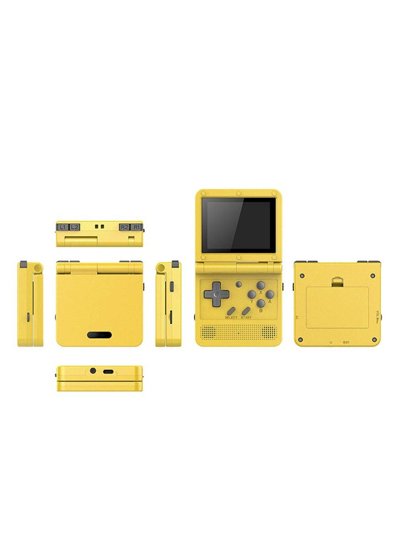 Portable Mini Retro Game Console with 3-Inch IPS Screen, Open System, 64GB TF Card, Built-in Games, Rechargeable Battery - Flip Handheld Game Console in Yellow