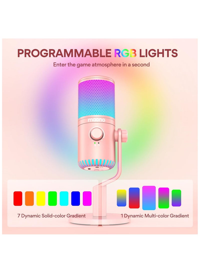 Maonocaster DM30 RGB Gaming Microphone for PC, USB Programmable - Pink