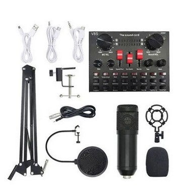 V8S Sound Card Live Streaming TikTok Singing Mic Kit Black BM800 V8S Kit (English)