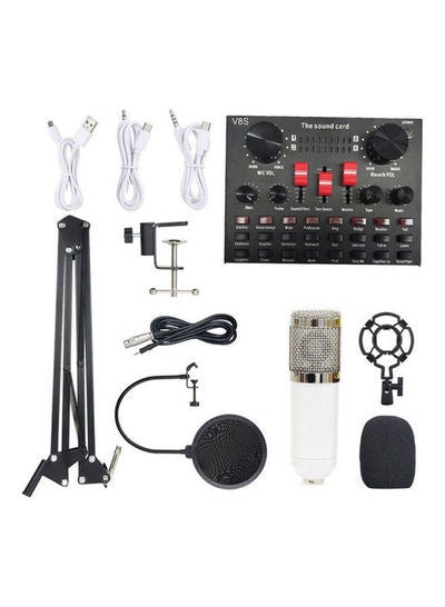 V8S Sound Card Live Streaming TikTok Singing Mic Kit White BM800 V8S Kit (English)