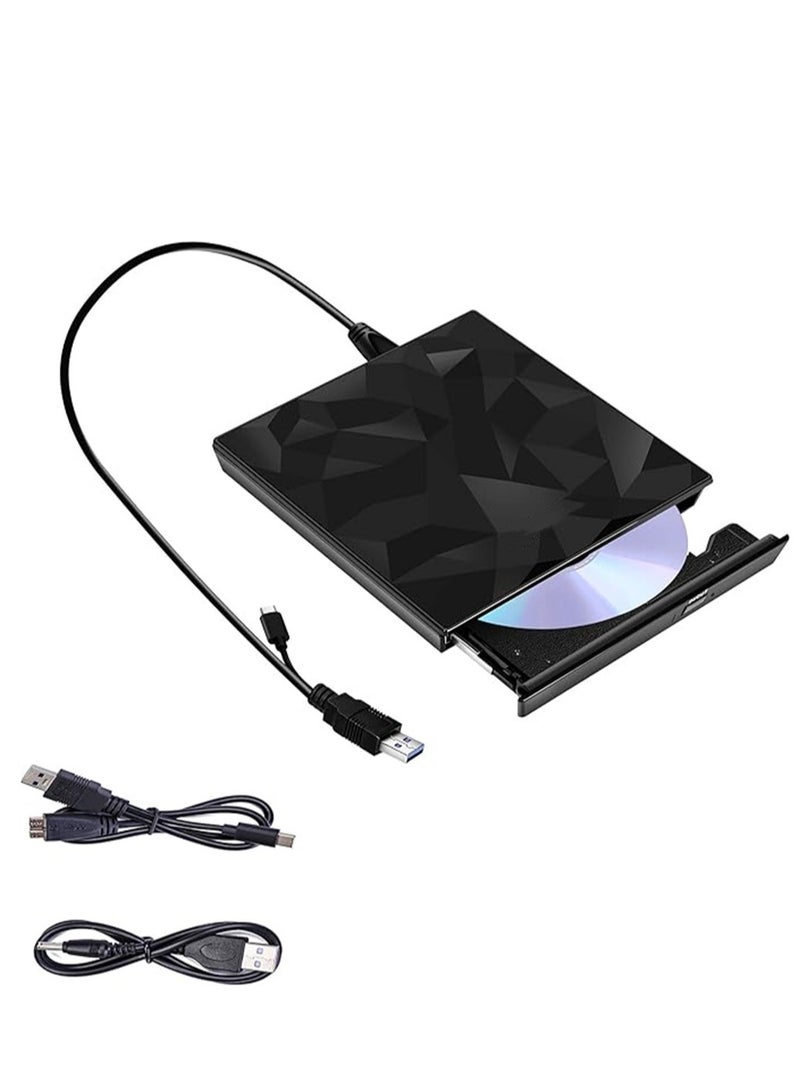 External CD DVD Drive, Type C USB 3.0 Extended Cable Backup Power Line Portable DVD Player CD/DVD +/-RW Burner Reader for Laptop Desktop PC Apple Mac Macbook Pro Windows 11/10/8/7 / XP Linux OS