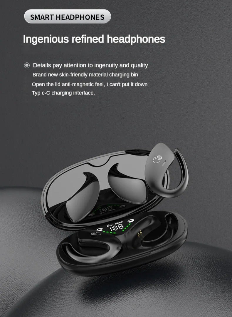 Wireless Open Ear Headphones, IPX5 Waterproof TWS Wireless Bluetooth Earphones, Lightweight Bone Conduction Sports Bluetooth Headset, High Quality Sound Earbuds With Mic, (Black, Pack Of 2pcs)