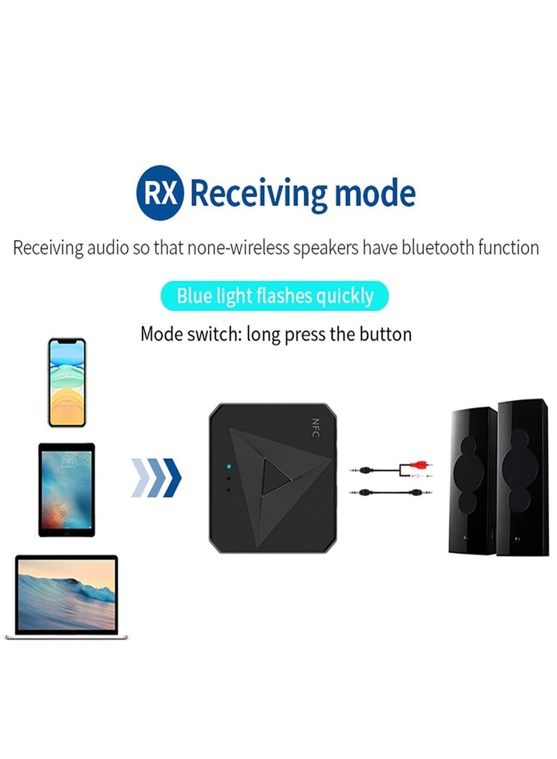 SYOSI Bluetooth 5.0 Transmitter Receiver, 2-In-1 Bluetooth Transmitter NFC Bluetooth Receiver Wireless Audio Bluetooth Adapter with 3.5mm Jack and RCA for TV Home Stereo Car Pc Home Theater