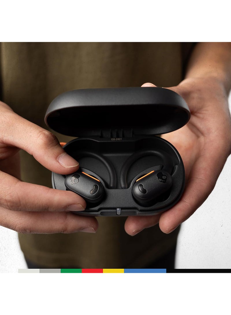 Push ANC Active in-Ear Wireless Earbuds, 58 Hr Battery, IP67 Waterproof, Wireless Charging, Microphone, Works With iPhone Android And Bluetooth Devices True Black/Orange