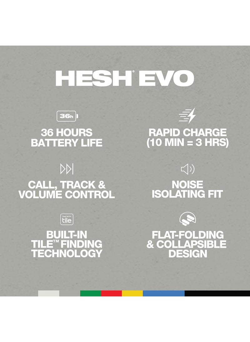 Hesh Evo Over-Ear Wireless Headphones, 36 Hr Battery, Microphone, Works With iPhone Android And Bluetooth Devices Bone/Orange Glow