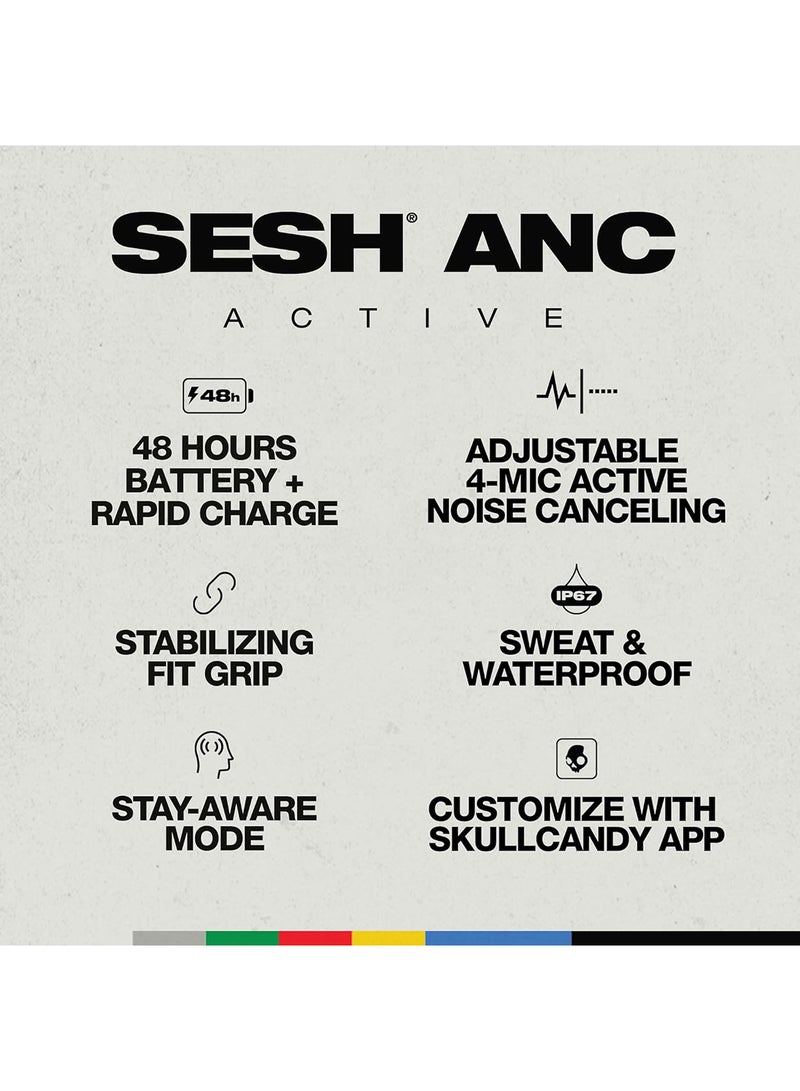 Sesh ANC Active Wireless In-Ear Headphones With Noise Cancellation, 48 Hours of Autonomy, IP67 Waterproof, Microphone, Compatible With iPhone And Android True Black/Orange