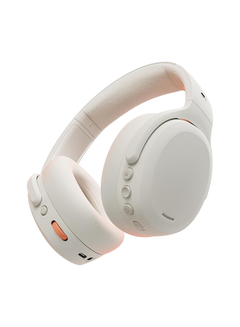 Crusher ANC 2 Over-Ear Noise Cancelling Wireless Headphones With Sensory Bass, 50 Hr Battery, Skull-iQ, Alexa Enabled, Microphone, Works With Bluetooth Devices Bone/Orange Glow