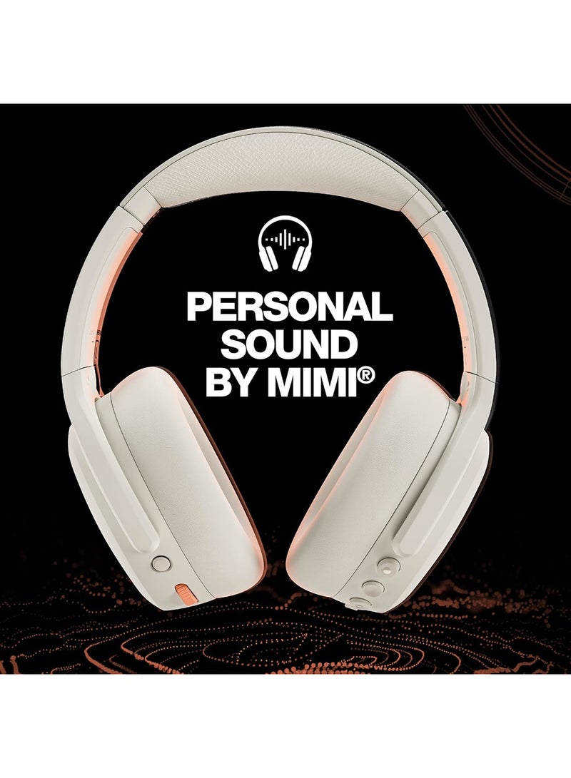 Crusher ANC 2 Over-Ear Noise Cancelling Wireless Headphones With Sensory Bass, 50 Hr Battery, Skull-iQ, Alexa Enabled, Microphone, Works With Bluetooth Devices Bone/Orange Glow