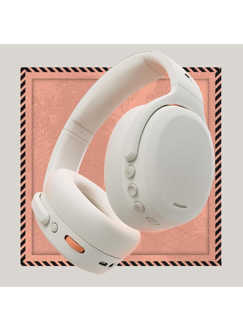 Crusher ANC 2 Over-Ear Noise Cancelling Wireless Headphones With Sensory Bass, 50 Hr Battery, Skull-iQ, Alexa Enabled, Microphone, Works With Bluetooth Devices Bone/Orange Glow