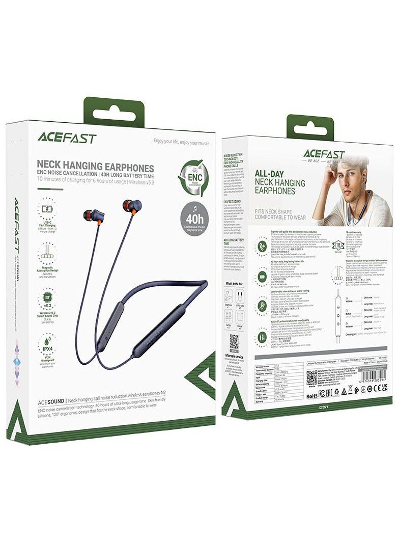 Wireless Bluetooth Earbuds ACEFAST N2 ENC  with Wireless Noise Canceling Connection via USB-C supports fast charging with excellent battery (black)