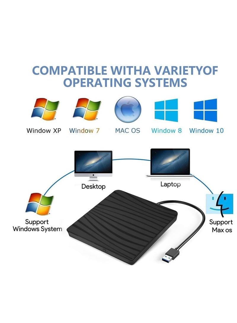 External USB 3.0 Portable CD/DVD +/-RW Burner and Player for Laptops - Slot-in Drive Compatible with Windows, Mac OS, Linux, and Vista.