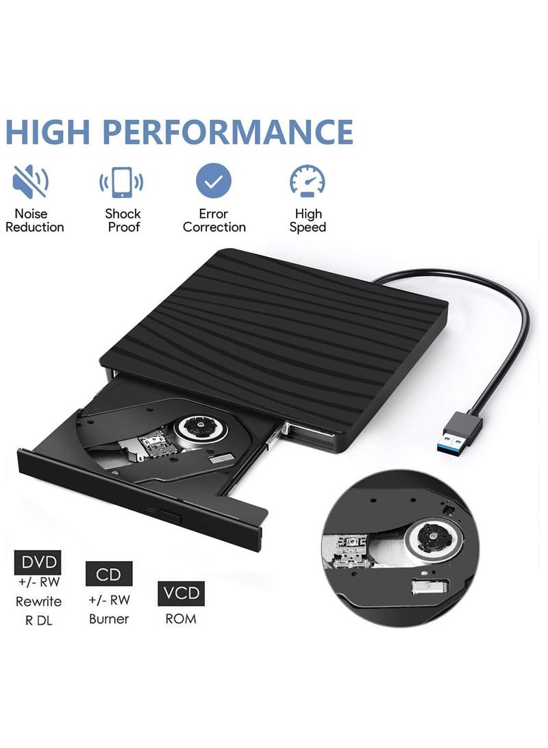 External USB 3.0 Portable CD/DVD +/-RW Burner and Player for Laptops - Slot-in Drive Compatible with Windows, Mac OS, Linux, and Vista.