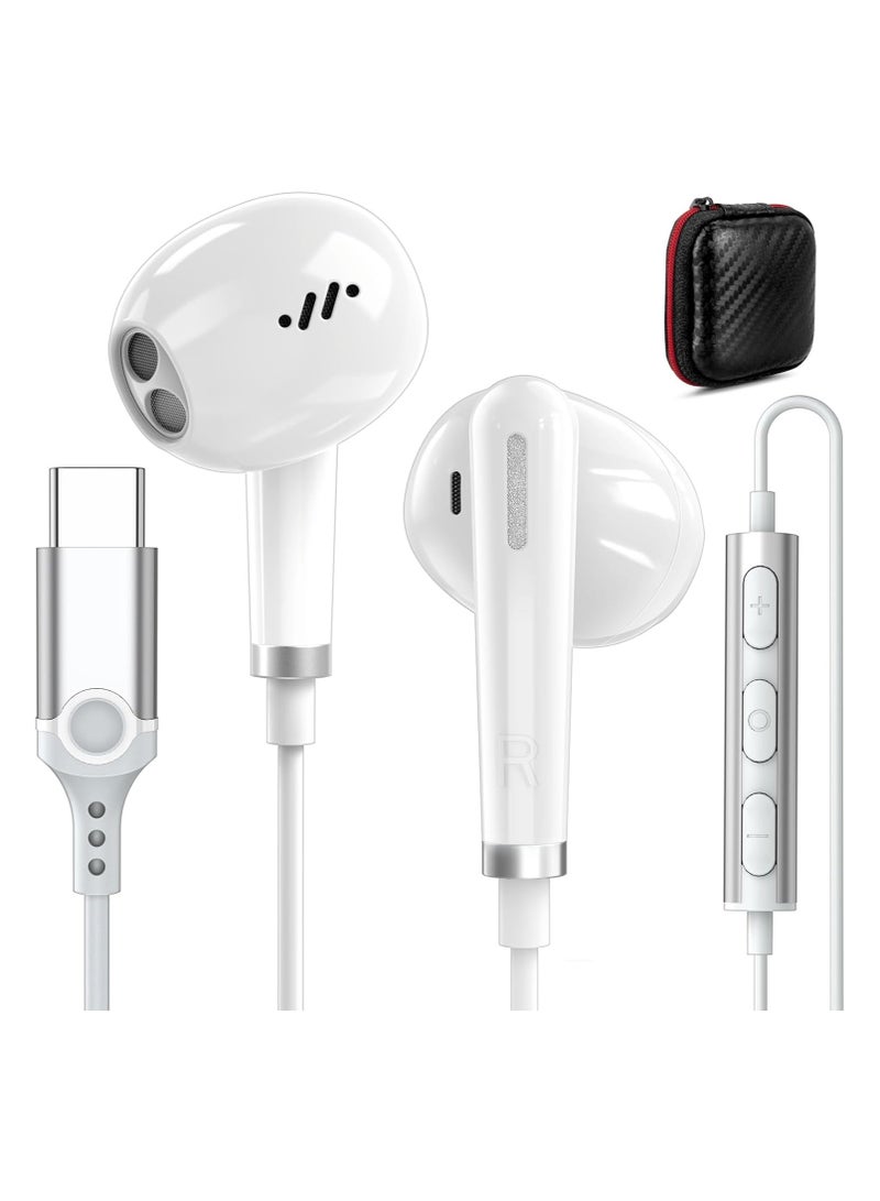 USB-C Headphones, Type C Earbuds for iPhone 15 Pro Max, iPad Pro (M4), Samsung S24 S23 S22 S21 FE Flip Fold, HiFi Stereo Wired Earphones with Mic & Volume Control for Pixel 7a 6 5 4, OnePlus 10.