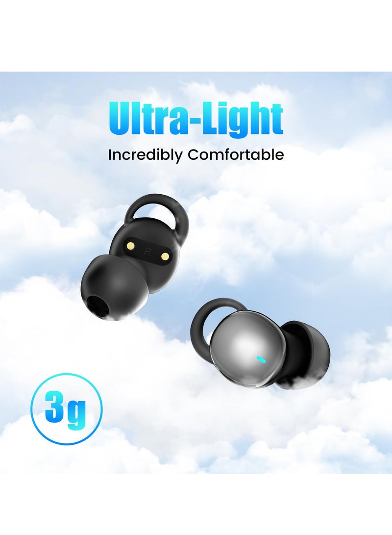 Wireless Sleep Earbuds for Side Sleepers, Comfortable Noise Blocking Headphones, Small Bluetooth Earbuds for Sleeping, Hiking, and Working, Black