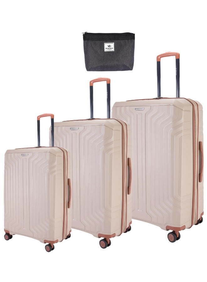 Sonada Hardside Luggage Set of 3 Expandable PP Material With Double Zipper, ANTI Theft Lock