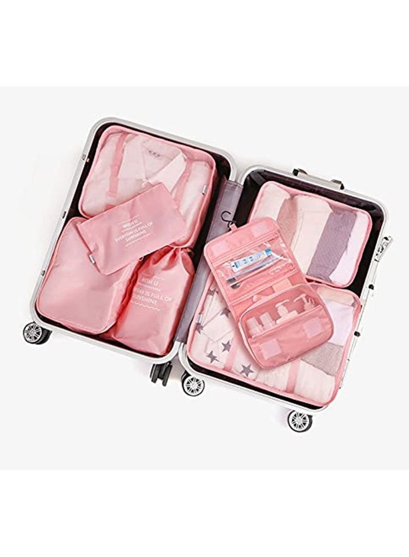 7 Pack Packing Cubes Value Set for Travel Luggage Organiser Bag Compression Pouches Clothes Suitcase Packing Organizers Set with Toiletry Bag -Pink