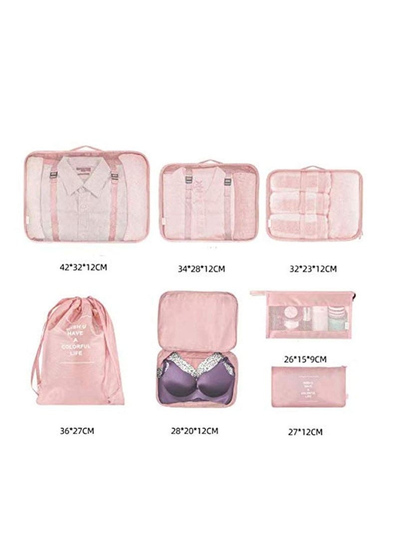 7 Pack Packing Cubes Value Set for Travel Luggage Organiser Bag Compression Pouches Clothes Suitcase Packing Organizers Set with Toiletry Bag -Pink