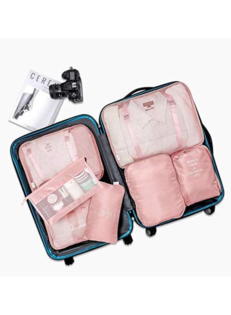 7 Pack Packing Cubes Value Set for Travel Luggage Organiser Bag Compression Pouches Clothes Suitcase Packing Organizers Set with Toiletry Bag -Pink