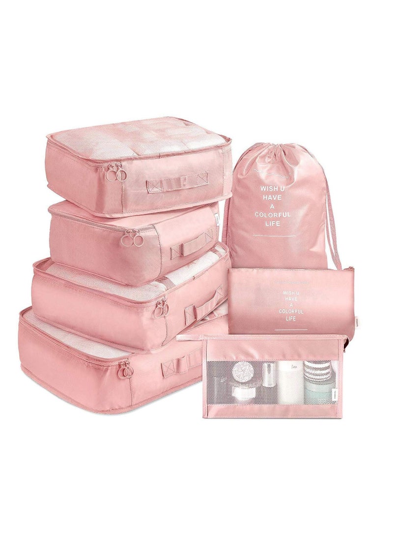 7 Pack Packing Cubes Value Set for Travel Luggage Organiser Bag Compression Pouches Clothes Suitcase Packing Organizers Set with Toiletry Bag -Pink