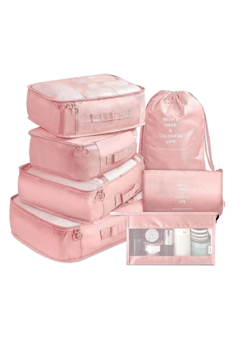 7 Pack Packing Cubes Value Set for Travel Luggage Organiser Bag Compression Pouches Clothes Suitcase Packing Organizers Set with Toiletry Bag -Pink