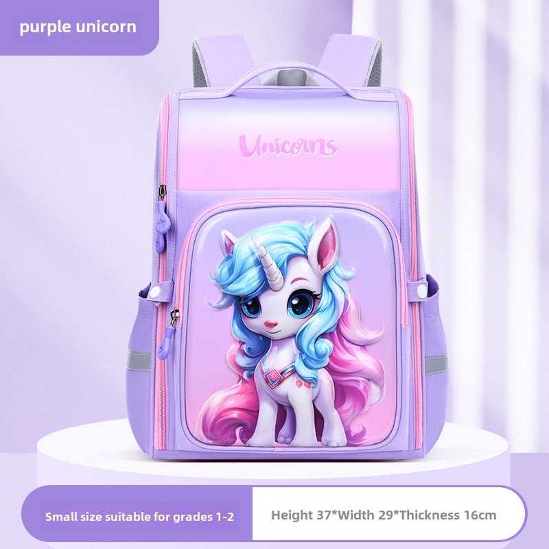 Ergonomic Student Backpack Grade 1-6 Small size purple unicorn