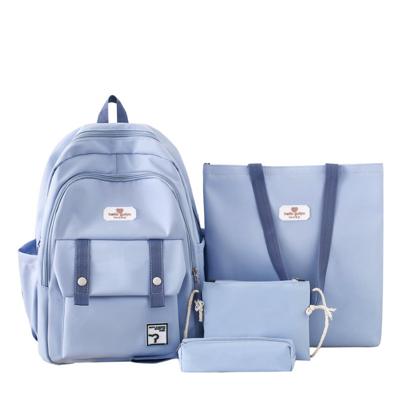 Large Capacity Trendy Rucksack 4pc Blue four-piece set