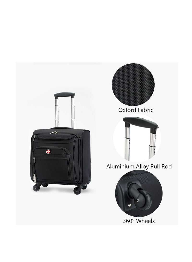 Small Suitcase 18 Inch Softside Suitcase with 4 Spinner Wheels Soft Shell Kids Trolley Case Children Travel Suitcase Multi Compartments Carry-On Luggage Rolling Laptop Bag for Students