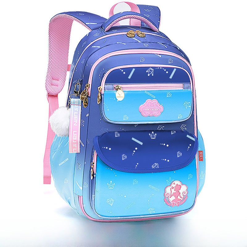 New Schoolbag for Primary School Girls Grade 1-6 Ultra-light Burden-reducing Ridge Protection Backpack for Girls and Children Backpack Purple Blue TX01