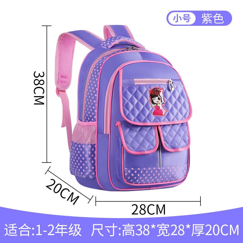 Korean Style Schoolbag Female 1-3-5 Grade Childrens Backburden Reduction Schoolbag Girl 6-12 Years Old Waterproof Schoolbag for Primary School Students Purple Trumpet (Kindergarten-Grade 1)