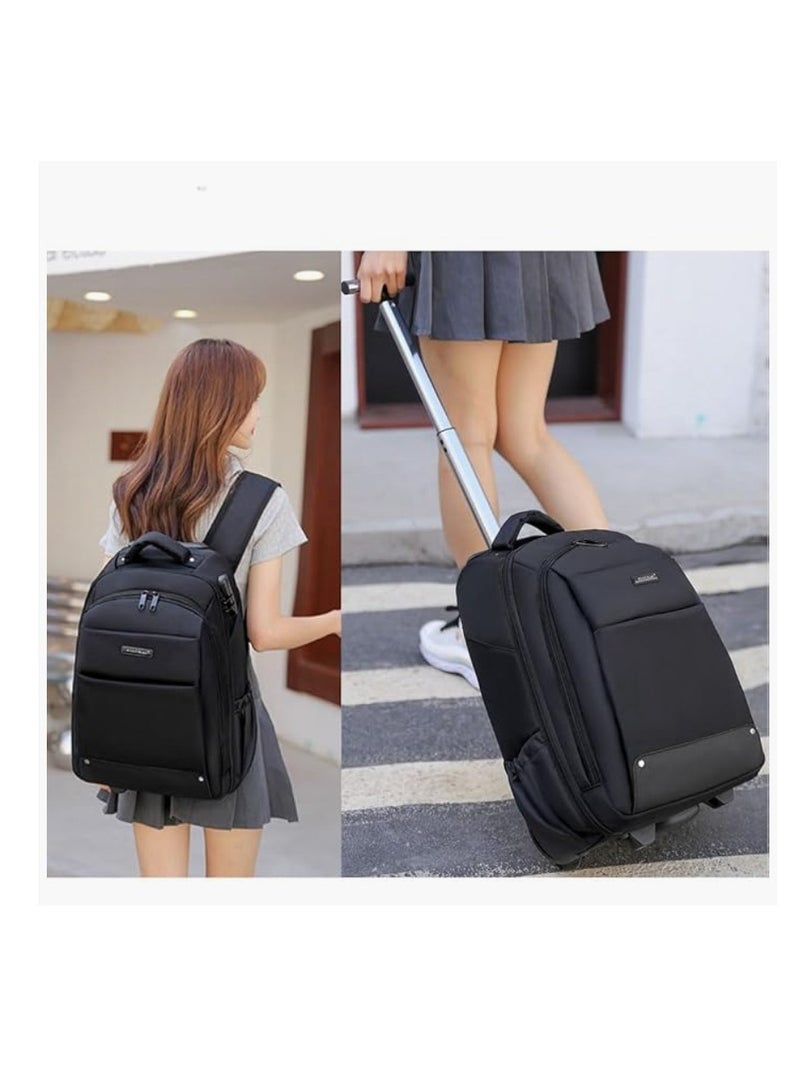 Travel Trolley Bag Rolling Laptop Backpack with Lock for Men Women Travel Backpack with Invisible Wheels Large Capacity Luggage Bag for Notebook Clothes Books Kids School Backpack for Boys Girls