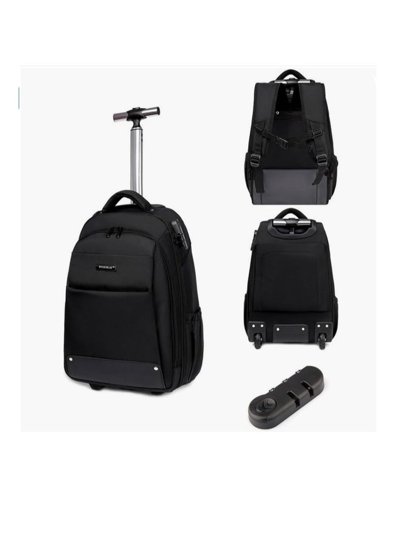 Travel Trolley Bag Rolling Laptop Backpack with Lock for Men Women Travel Backpack with Invisible Wheels Large Capacity Luggage Bag for Notebook Clothes Books Kids School Backpack for Boys Girls