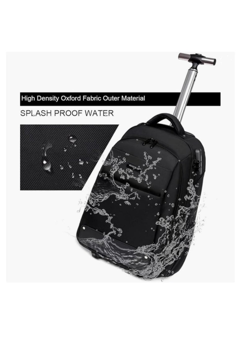 Travel Trolley Bag Rolling Laptop Backpack with Lock for Men Women Travel Backpack with Invisible Wheels Large Capacity Luggage Bag for Notebook Clothes Books Kids School Backpack for Boys Girls