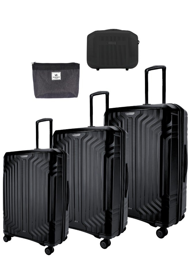 Sonada Unbreakable Luggage Unisex ,Double Zipper ,Expandable, TSA Lock With 4 Double Silent Wheels Set of 4 (Black)