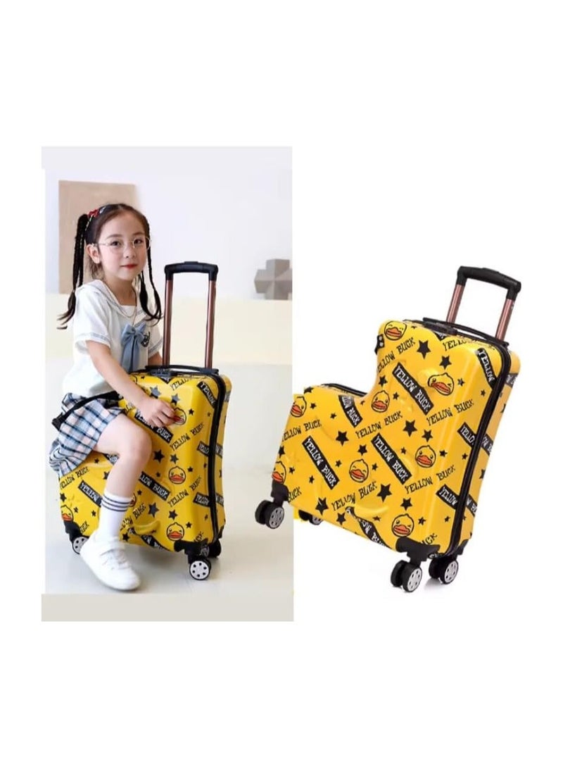 Cute Unisex Kids Ride on Suitcase Travel Trolley Case Spinner Carry on Luggage with Wheels suggest