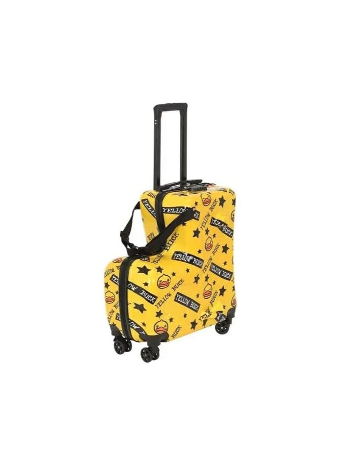 Cute Unisex Kids Ride on Suitcase Travel Trolley Case Spinner Carry on Luggage with Wheels suggest