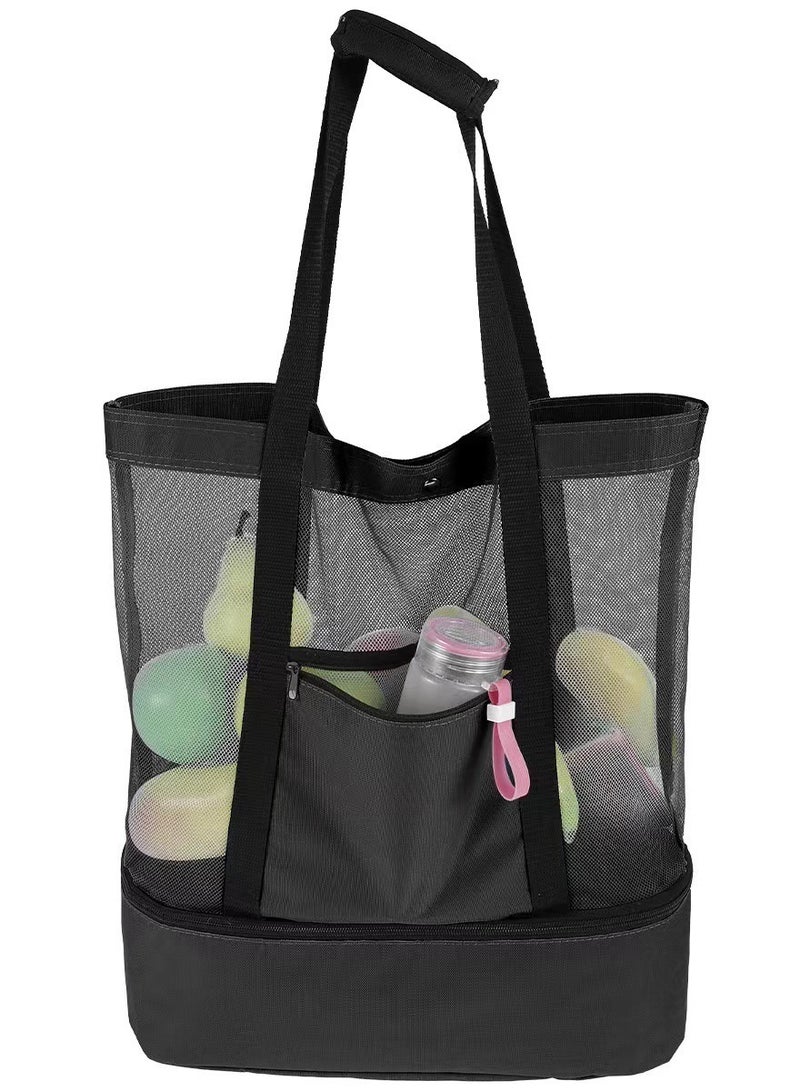 Mesh Beach Tote Bag, Multi-function Picnic Beach Bag With Insulated Cooler Bag For Travel, Swimming, Camping.