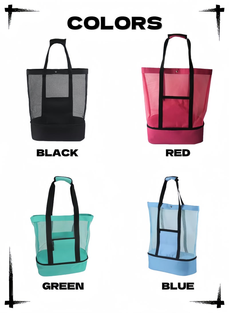 Mesh Beach Tote Bag, Multi-function Picnic Beach Bag With Insulated Cooler Bag For Travel, Swimming, Camping.