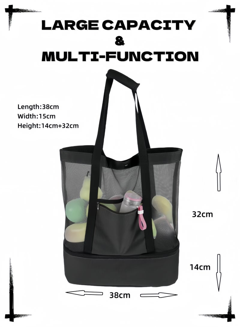 Mesh Beach Tote Bag, Multi-function Picnic Beach Bag With Insulated Cooler Bag For Travel, Swimming, Camping.