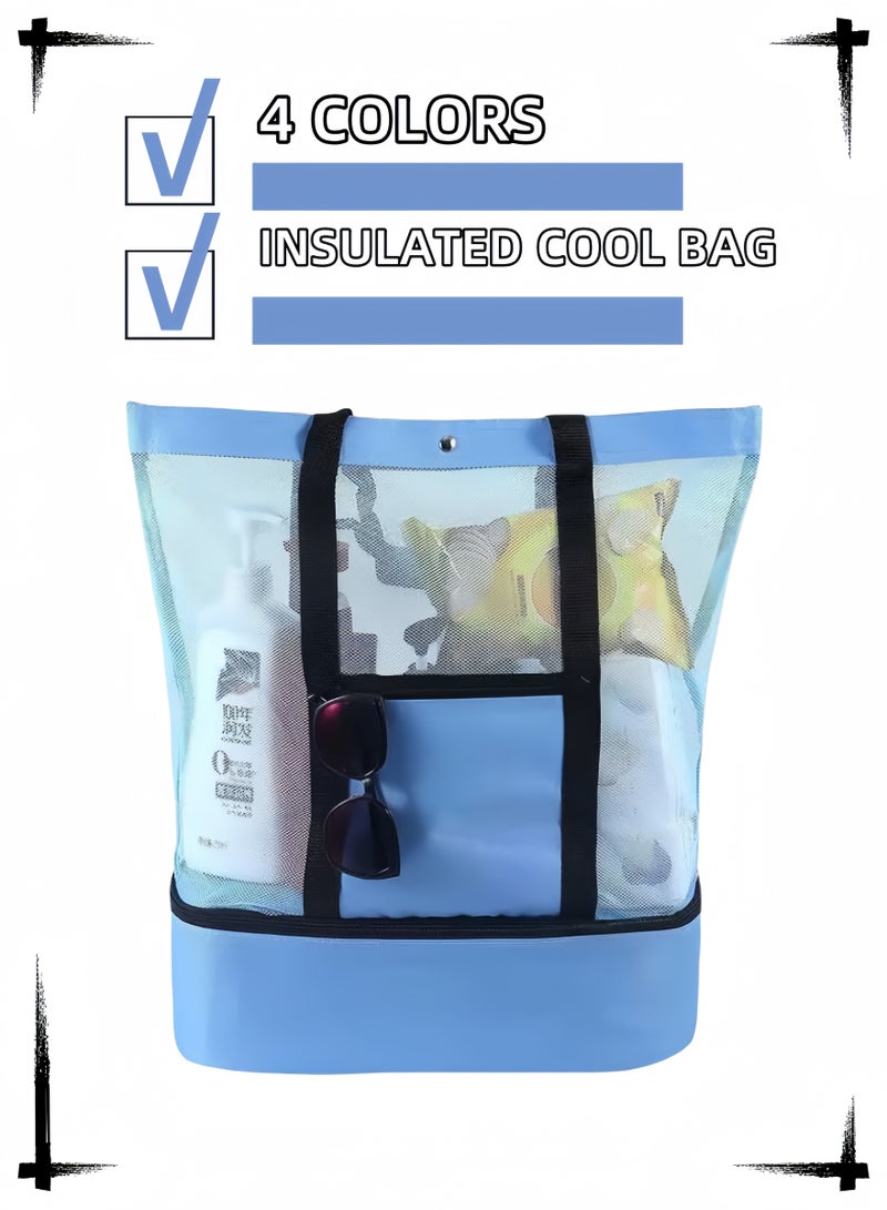 Multi-function beach cool bag, insulated compartment, blue