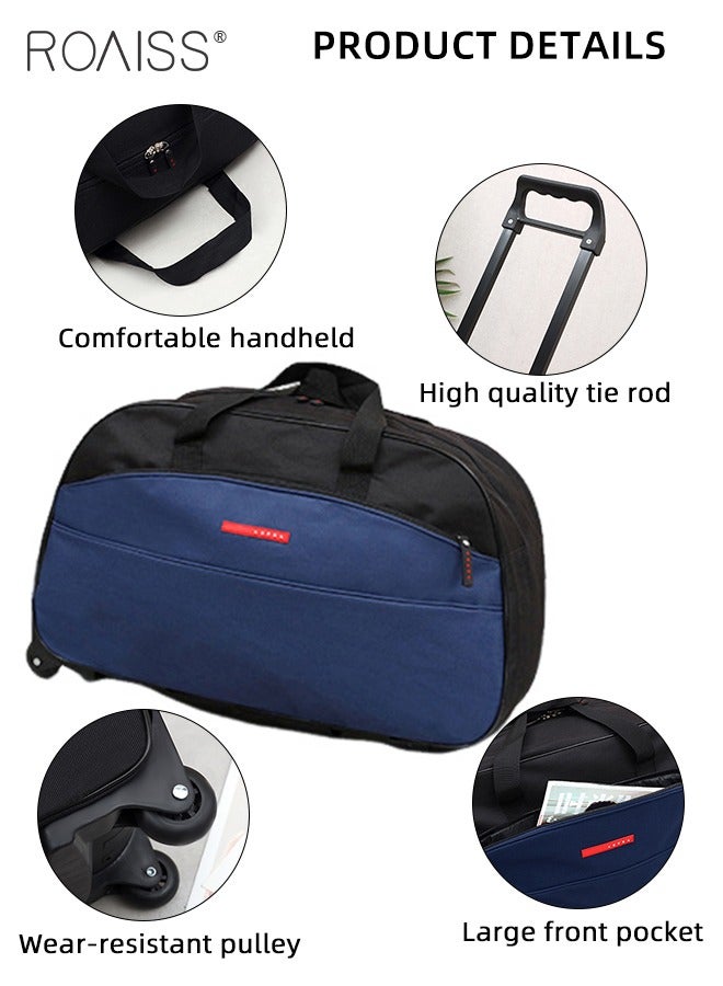 Unisex Trolley Travel Bag Oxford Fabric Large Capacity Foldable Multifunctional Luggage Bag with Various Carrying Methods Waterproof Wear Resistant Sports Fitness Bag with Smooth Zipper and Wheels