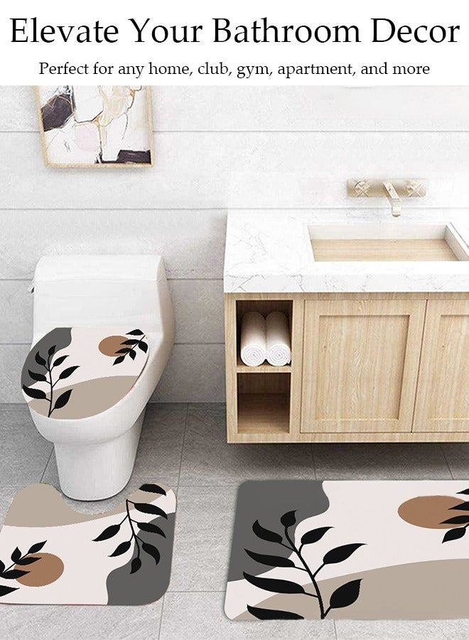 4 Pcs Bathroom Shower Curtain Set, Bathroom Sets with Rugs(Bath Mat, U Shape and Toilet Lid Cover Mat) and Shower Curtain With 12 Metal Hooks, Water Absorbent, Machine Washable Bath Rugs For Bathroom