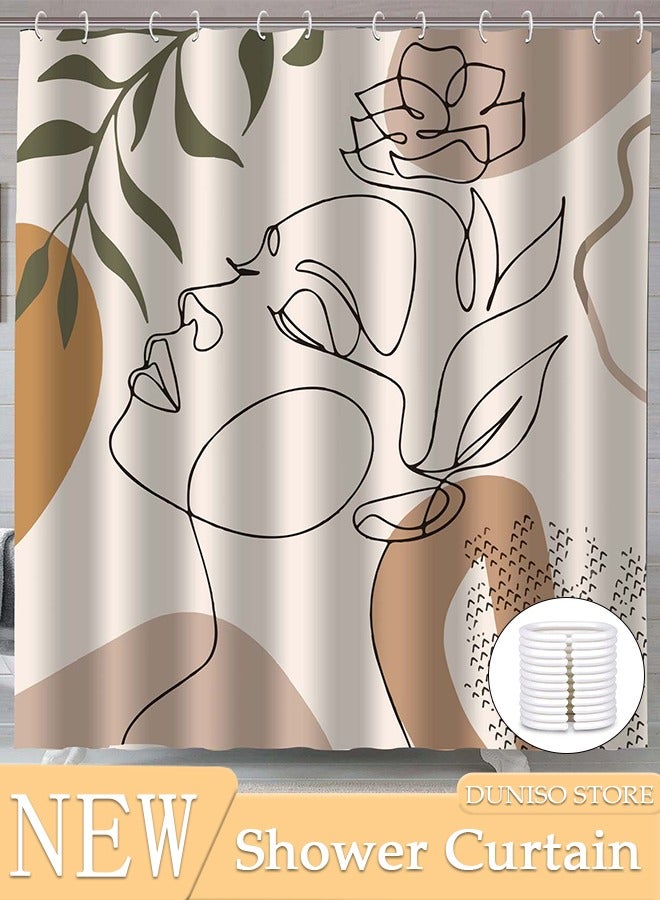 Waterproof Fabric Shower Curtain With 12 Hooks, Bathroom Decor Machine Washable Durable and Quick-Drying, 180*180 cm Abstract Woman's Face Print Shower Curtain for Bathroom