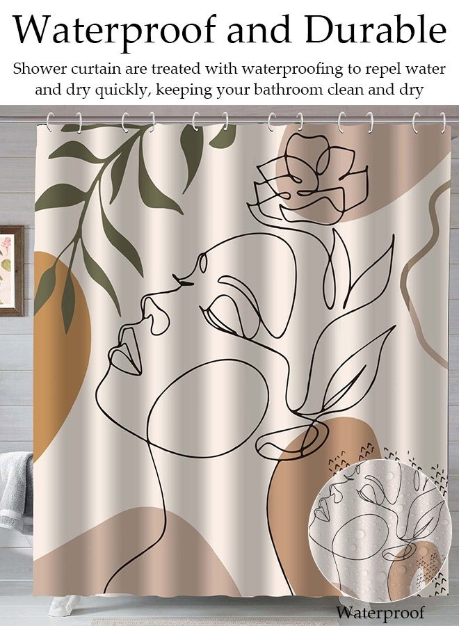 Waterproof Fabric Shower Curtain With 12 Hooks, Bathroom Decor Machine Washable Durable and Quick-Drying, 180*180 cm Abstract Woman's Face Print Shower Curtain for Bathroom