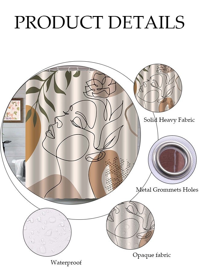 Waterproof Fabric Shower Curtain With 12 Hooks, Bathroom Decor Machine Washable Durable and Quick-Drying, 180*180 cm Abstract Woman's Face Print Shower Curtain for Bathroom