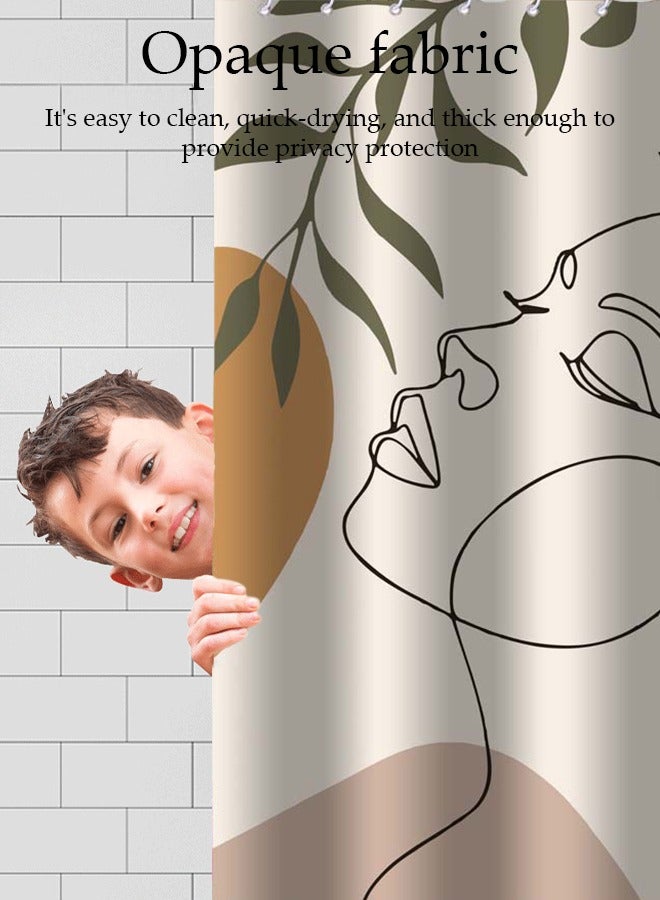 Waterproof Fabric Shower Curtain With 12 Hooks, Bathroom Decor Machine Washable Durable and Quick-Drying, 180*180 cm Abstract Woman's Face Print Shower Curtain for Bathroom