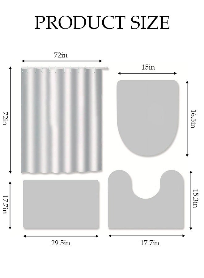 4 Pcs Bathroom Shower Curtain Set, Bathroom Sets with Rugs(Bath Mat, U Shape and Toilet Lid Cover Mat) and Shower Curtain With 12 Metal Hooks, Water Absorbent, Machine Washable Bath Rugs For Bathroom